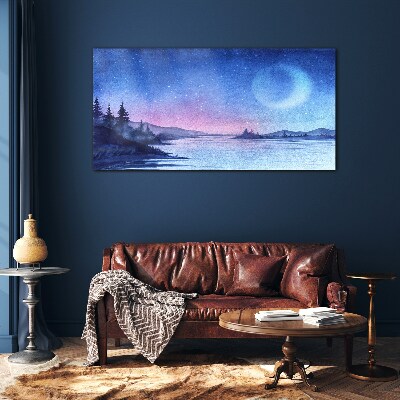 Schilderij op glas Een magische avond aan het meer