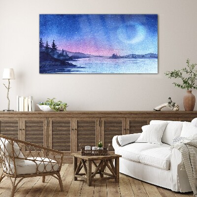 Schilderij op glas Een magische avond aan het meer