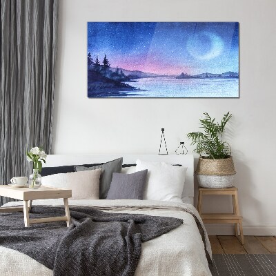 Schilderij op glas Een magische avond aan het meer