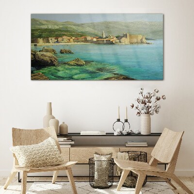 Glas foto Zeegezicht met berghellingen