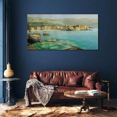 Glas foto Zeegezicht met berghellingen