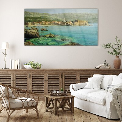 Glas foto Zeegezicht met berghellingen