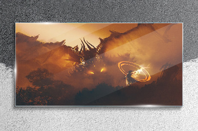 Foto op glas De draak in het vuur van een magisch ritueel