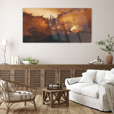 Foto op glas De draak in het vuur van een magisch ritueel