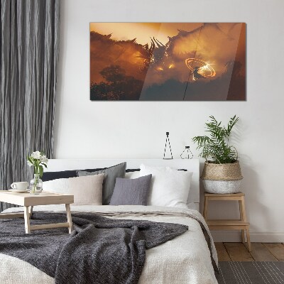 Foto op glas De draak in het vuur van een magisch ritueel