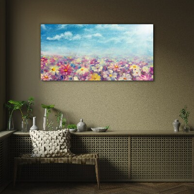 Foto op glas Bloemenlandschap in blauw