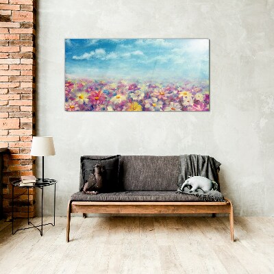 Foto op glas Bloemenlandschap in blauw