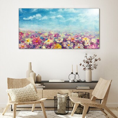 Foto op glas Bloemenlandschap in blauw