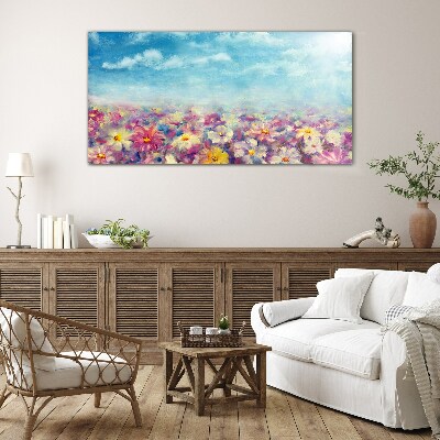 Foto op glas Bloemenlandschap in blauw