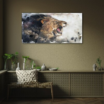 Schilderij op glas Boze leeuw in aquarel