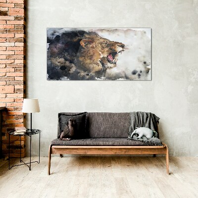 Schilderij op glas Boze leeuw in aquarel