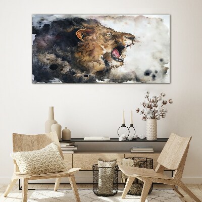 Schilderij op glas Boze leeuw in aquarel