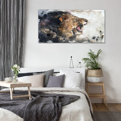 Schilderij op glas Boze leeuw in aquarel