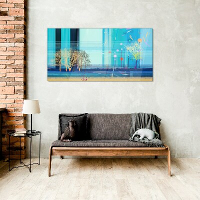 Glas foto Winterlandschap in blauw