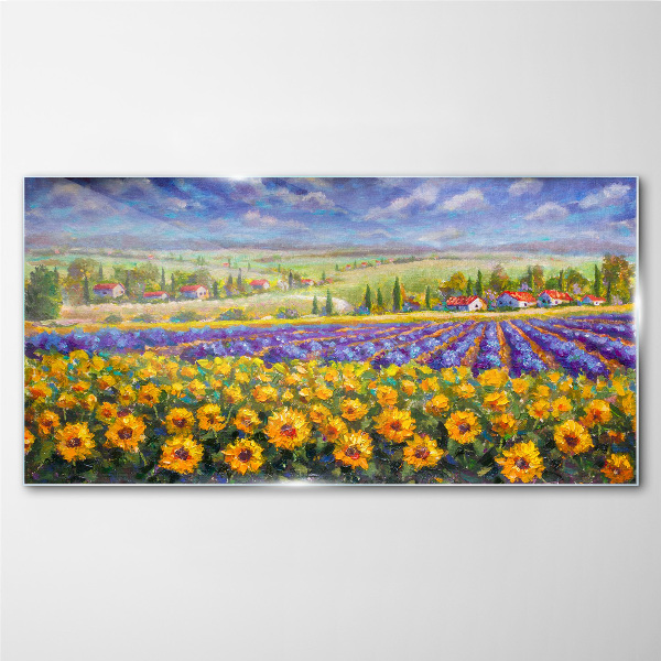 Schilderij op glas Een bloemenlandschap in het zonlicht