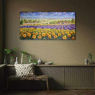Schilderij op glas Een bloemenlandschap in het zonlicht