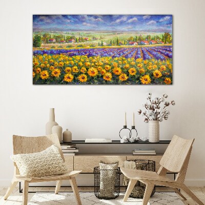 Schilderij op glas Een bloemenlandschap in het zonlicht
