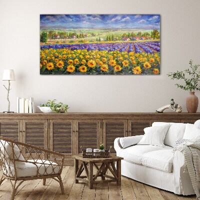 Schilderij op glas Een bloemenlandschap in het zonlicht