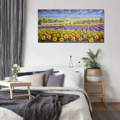 Schilderij op glas Een bloemenlandschap in het zonlicht