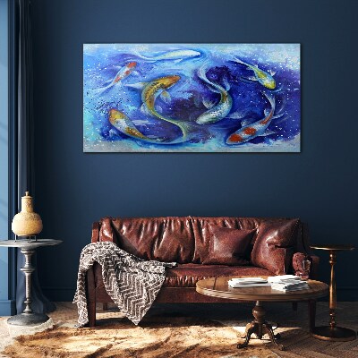 Foto op glas Karperdans in het blauwe water