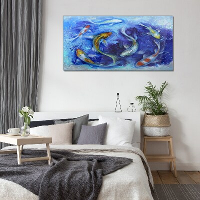 Foto op glas Karperdans in het blauwe water