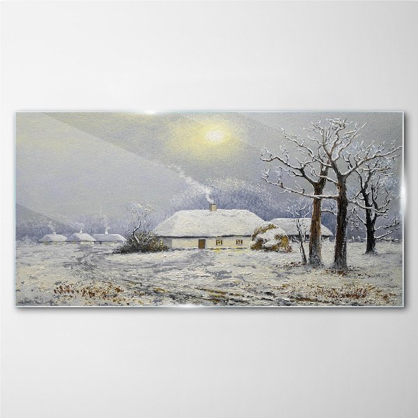 Glas foto Winterlandschap met een huis