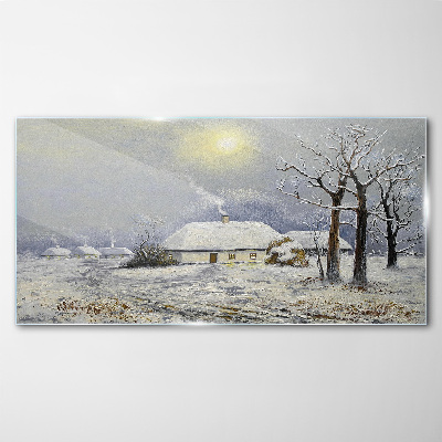 Glas foto Winterlandschap met een huis