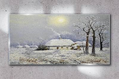 Glas foto Winterlandschap met een huis