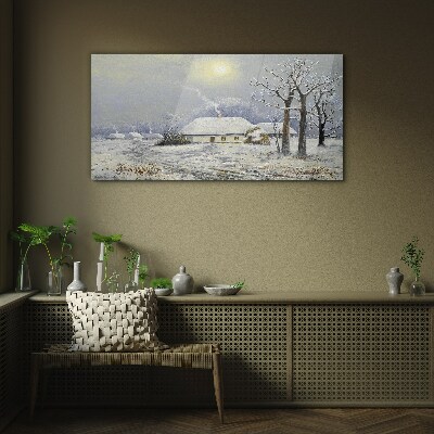 Glas foto Winterlandschap met een huis