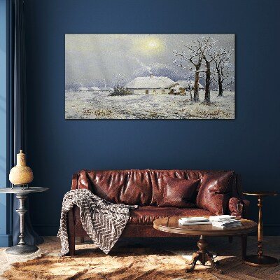 Glas foto Winterlandschap met een huis