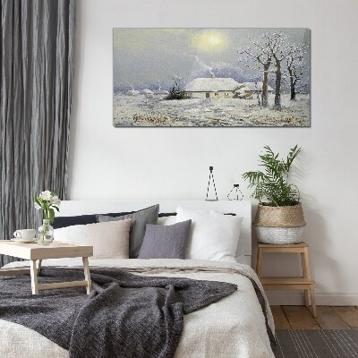 Glas foto Winterlandschap met een huis