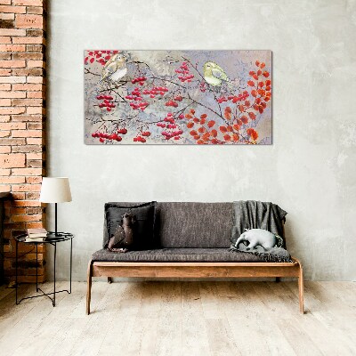 Schilderij op glas Vogels op een tak met fruit