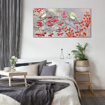 Schilderij op glas Vogels op een tak met fruit