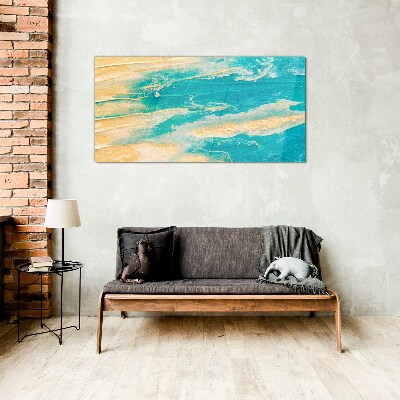 Foto op glas Oceaan golven op het zand