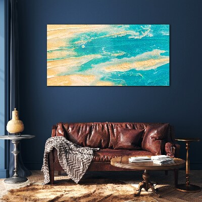 Foto op glas Oceaan golven op het zand