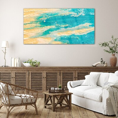 Foto op glas Oceaan golven op het zand