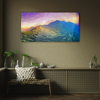 Glas foto Golven in de ondergaande zon