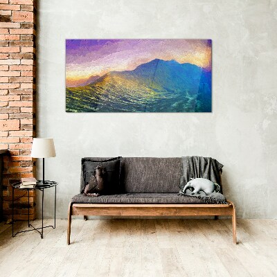 Glas foto Golven in de ondergaande zon