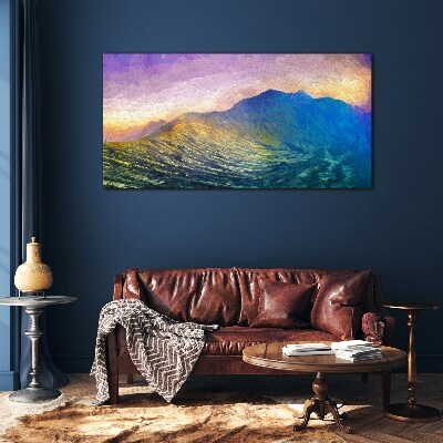 Glas foto Golven in de ondergaande zon