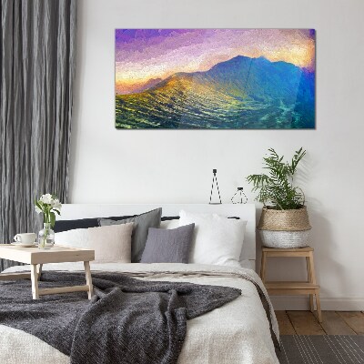 Glas foto Golven in de ondergaande zon