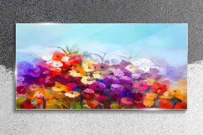 Schilderij op glas Kleurrijk bloemenlandschap in de lente