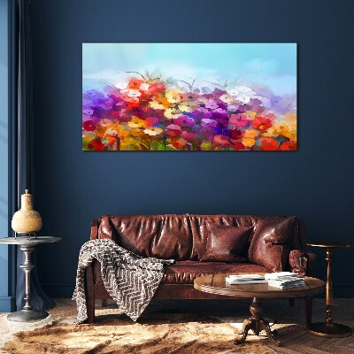 Schilderij op glas Kleurrijk bloemenlandschap in de lente