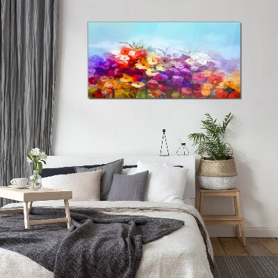 Schilderij op glas Kleurrijk bloemenlandschap in de lente