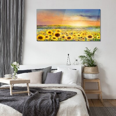 Foto op glas Zonnig bloemenveld