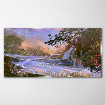 Glas foto Een vredig landschap met een waterval