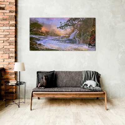 Glas foto Een vredig landschap met een waterval