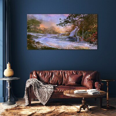 Glas foto Een vredig landschap met een waterval