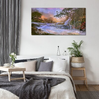 Glas foto Een vredig landschap met een waterval