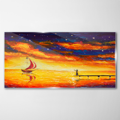Schilderij op glas Zonsondergang over de zee