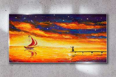 Schilderij op glas Zonsondergang over de zee